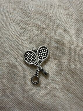 Double Tennis Racket & Ball Charm  Silver Tone Sport Pendant Not Sterling